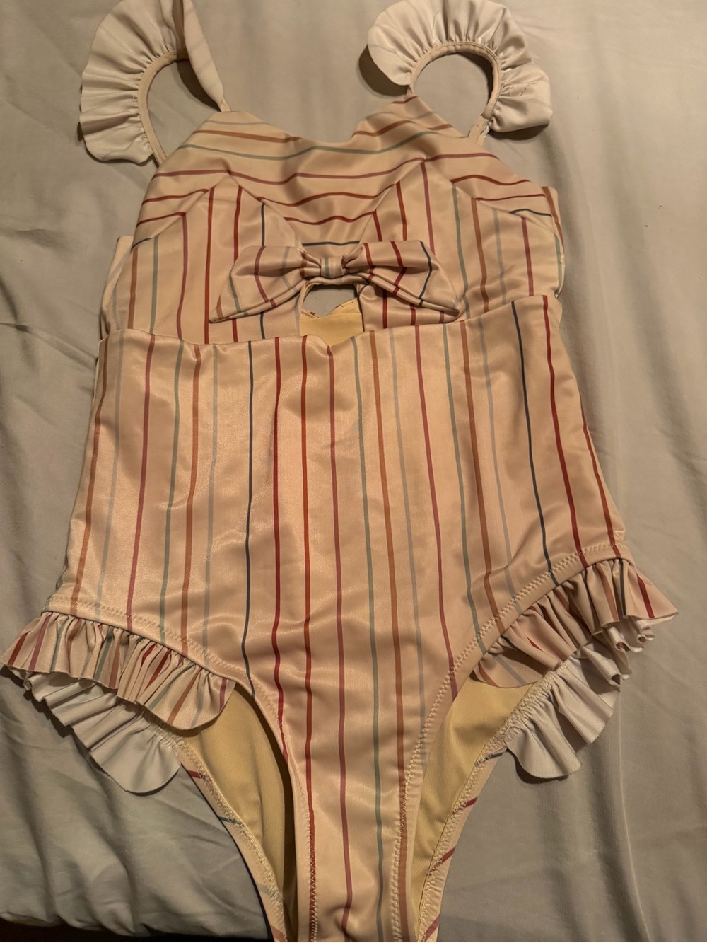 Joyfolie Cream Stripe One-Piece Swimsuit with Bow